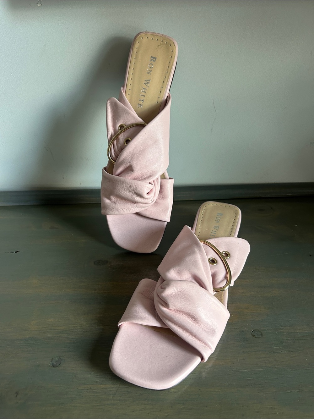 Ron White Blush Knot-Front Slide Sandals Size 40eu/size 9us